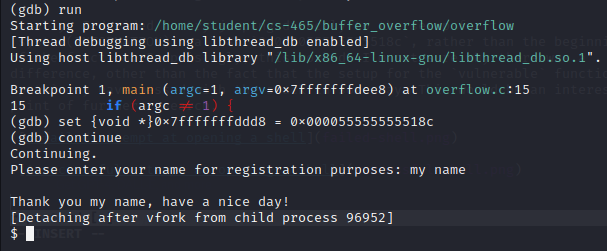 A successful attempt at opening a shell